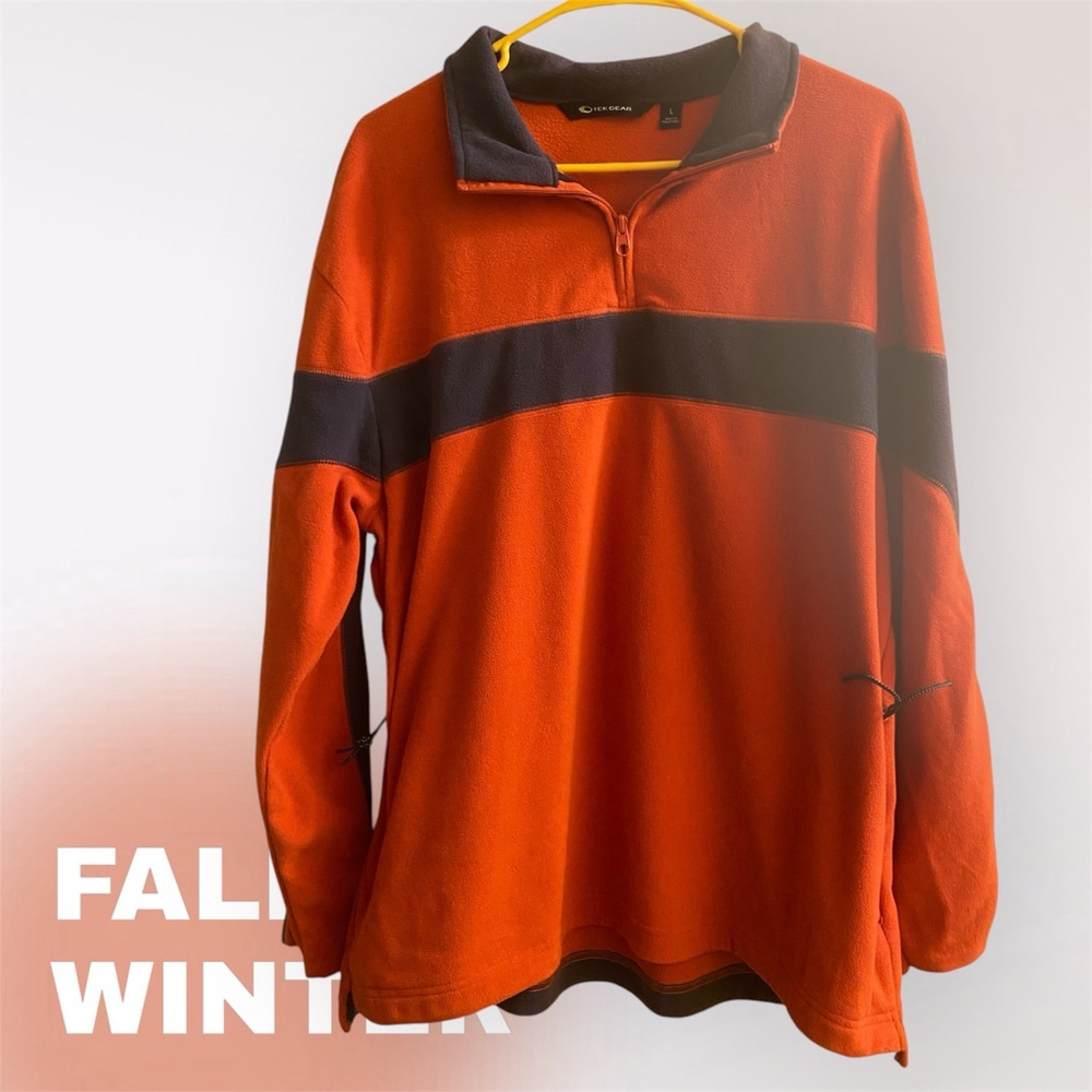 Men's Tek Gear Fleece Pullover Sweater Size L Orange Gray